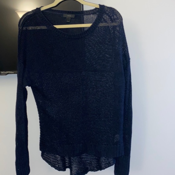 J Crew Navy Blue Crochet Sweater - Size Large - Picture 1 of 2